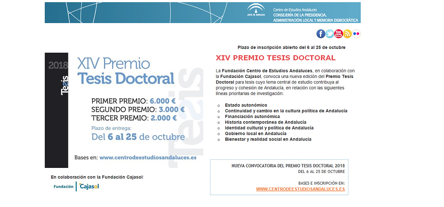 Abierto el plazo para el ‘Premio Tesis Doctoral’ del Centro de Estudios Andaluces