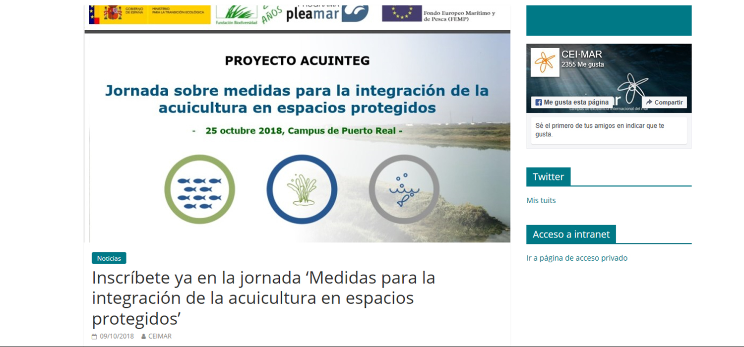 Jornada ‘Medidas para la integración de la acuicultura en espacios protegidos’, hoy en el CASEM