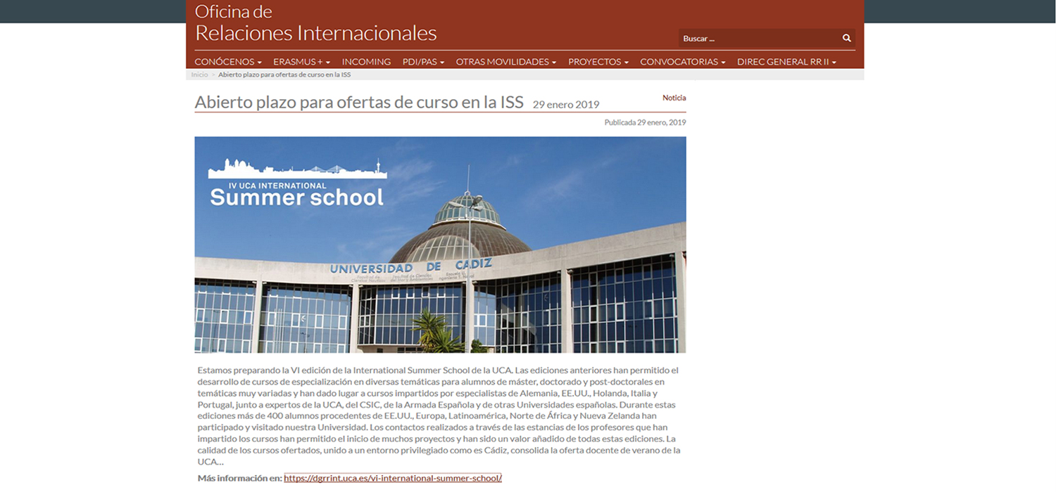 La UCA abre el plazo de propuestas de cursos para la VI ‘International Summer School UCA-CEI·Mar’
