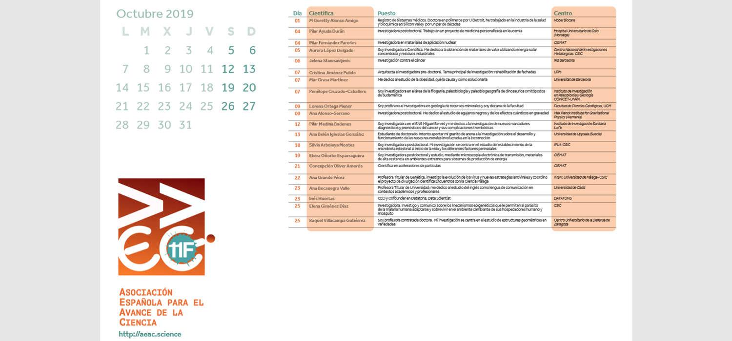 La UCA, presente en el calendario de científicas españolas de la Asociación Española para el Avance de la Ciencia